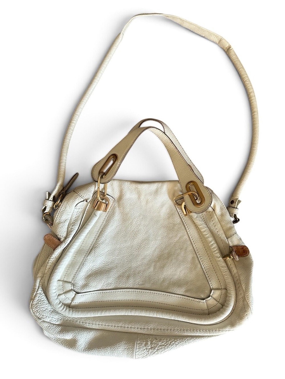 Chloe Paraty Cream Leather Shoulder Bag with Gold Hardware and shoulder strap
